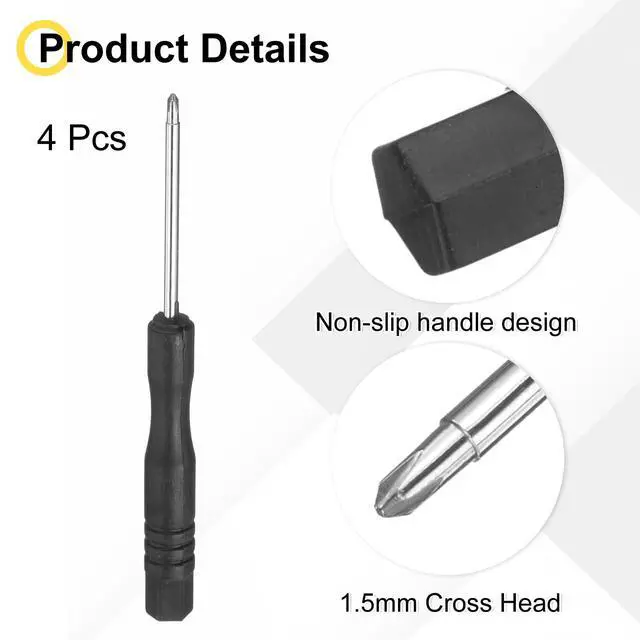 Alt view image 3 of 6 - 4pcs Mini Phillips Screwdriver 1.5mm 80mm Length Micro Precision Cross Head Screw Driver with Non-Slip Black Handle for Watch Eyeglasses Electronics Small Appliances Repair