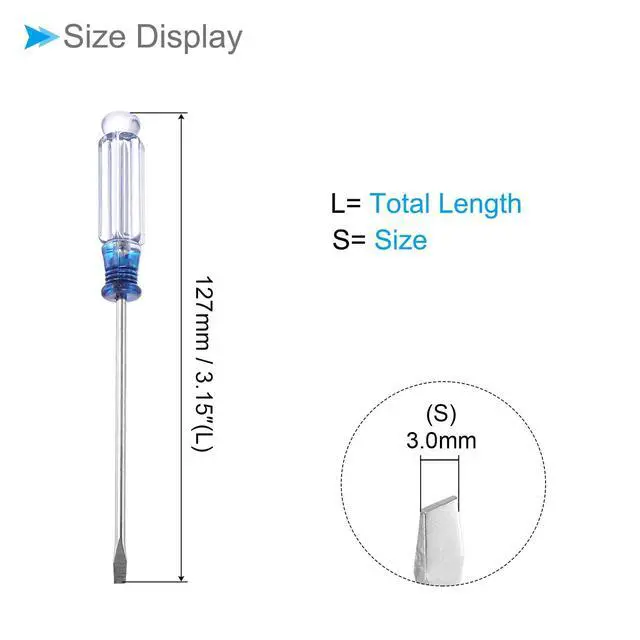 Alt view image 2 of 6 - Mini Slotted Screwdriver, 3.0mm Size 127mm Length, Carbon Steel Small Flat Head Screwdrivers Blue - (Applications: for Glasses, Watch or Laptop), 5-Pieces