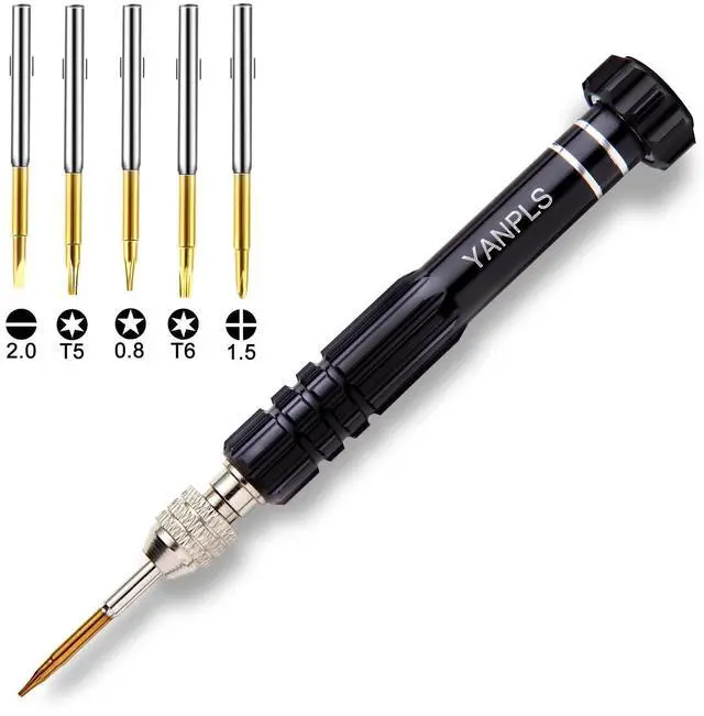 Main image of Mini Eyeglass Repair Kit Glasses Screwdriver Pocket Precision Tool | metal handle, 5 interchangeable bits, For tightening and repairing eyeglasses, sunglasses, watches, and small electronics