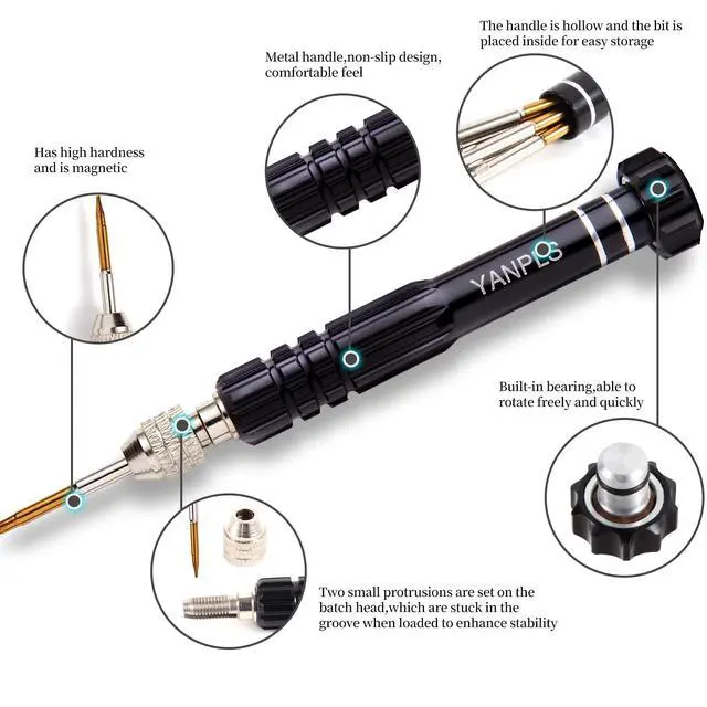 Alt view image 3 of 7 - Mini Eyeglass Repair Kit Glasses Screwdriver Pocket Precision Tool | metal handle, 5 interchangeable bits, For tightening and repairing eyeglasses, sunglasses, watches, and small electronics