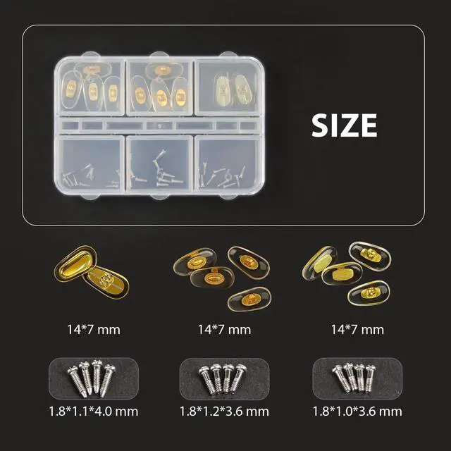 Alt view image 2 of 6 - Metal Core Nose Pads Kit - 5 Pairs Nose Pads, 3 Screw Types, 3-in-1 Screwdriver, Replacement and Eyeglass Repair KitGolden