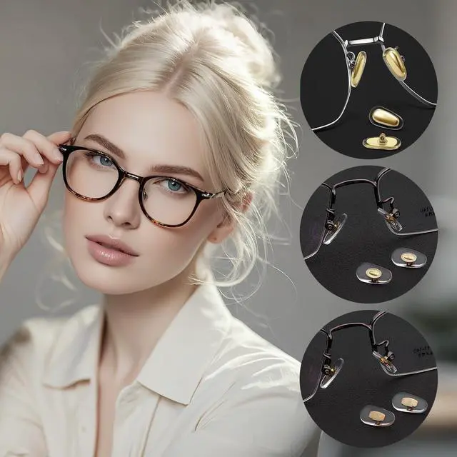 Alt view image 6 of 6 - Metal Core Nose Pads Kit - 5 Pairs Nose Pads, 3 Screw Types, 3-in-1 Screwdriver, Replacement and Eyeglass Repair KitGolden