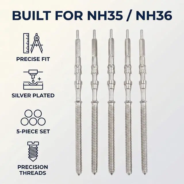Alt view image 2 of 7 - 5Pcs Silver Movement Watch Steel Stem Crown Kit of Parts for NH35 NH36 NH38 NH39,Stem Spare Parts Kits,Movement Holder,Repair Tools and Kits Watch Accessories