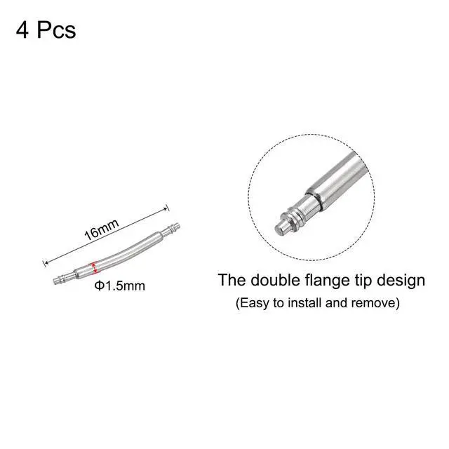 Alt view image 2 of 5 - 4pcs Watch Band Link Pin, Spring Bar Pins 1.5mm Dia 16mm Length, Stainless Steel Double Flanged End Pins for Watch Band Strap