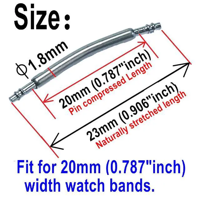 Alt view image 3 of 7 - 50pcs Watch Curved Spring Bars 20mm Watch Band Pins Replacement Kit,1.8mm Diameter,20mm Curved Watch Pins,Watch Strap Pins with Watch Band Remover Tool,Stainless Steel,Double Flanged End.
