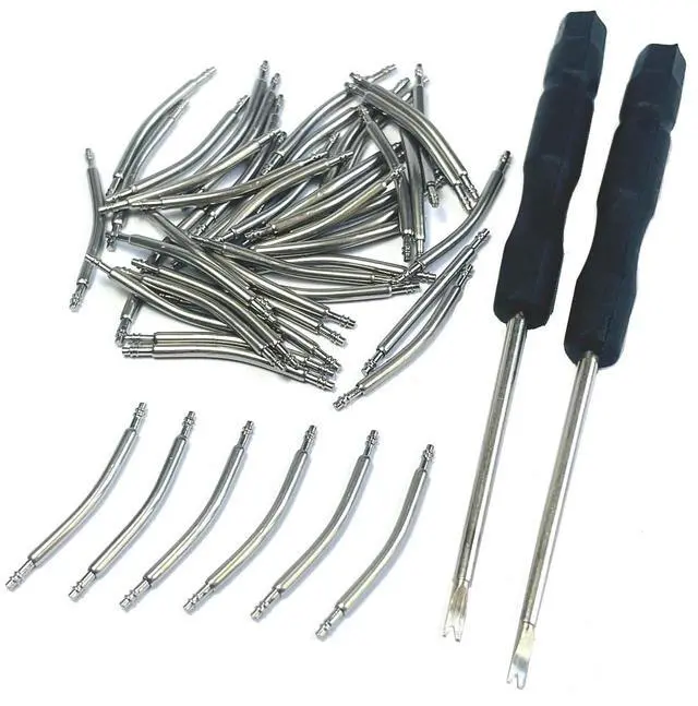 Main image of 50pcs Watch Curved Spring Bars 20mm Watch Band Pins Replacement Kit,1.8mm Diameter,20mm Curved Watch Pins,Watch Strap Pins with Watch Band Remover Tool,Stainless Steel,Double Flanged End.