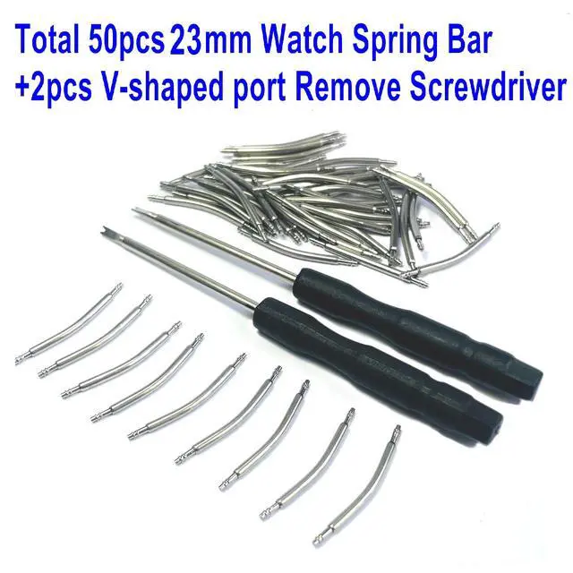 Alt view image 2 of 7 - 50pcs Watch Curved Spring Bars 23mm Watch Band Pins Replacement Kit,1.5mm Diameter,23mm Curved Watch Pins,Watch Strap Pins with Watch Band Remover Tool,Stainless Steel,Double Flanged.