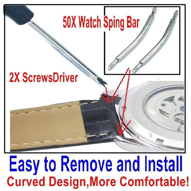 Alt view image 5 of 7 - 50pcs Watch Curved Spring Bars 20mm Watch Band Pins Replacement Kit,1.8mm Diameter,20mm Curved Watch Pins,Watch Strap Pins with Watch Band Remover Tool,Stainless Steel,Double Flanged End.