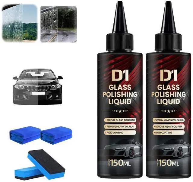 Main image of 2PCS Bianca Glass Polishing Liquid D1, Bomini Car Glass Polishing, Anti-Fog Hydrophobic Coating Spray, Compound Windshield Cleaner Oil Film Remover Scratches, Wiper Marks & Oil Film with Sponge