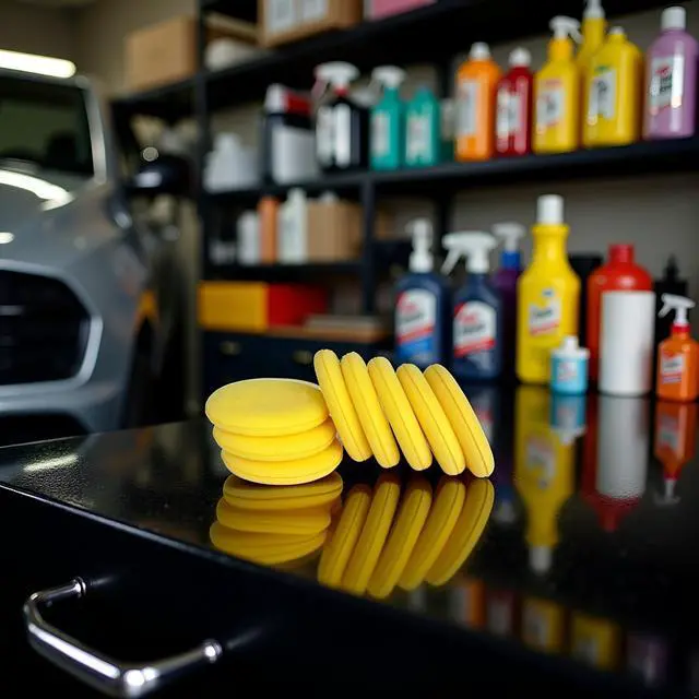 Alt view image 4 of 7 - 8Pcs Car Waxing Polish Sponges,Yellow Car Waxing Polish Sponges 10cm Car Detailing Applicator Pads Round Pocket Microfiber Foam,Body Repair Tools