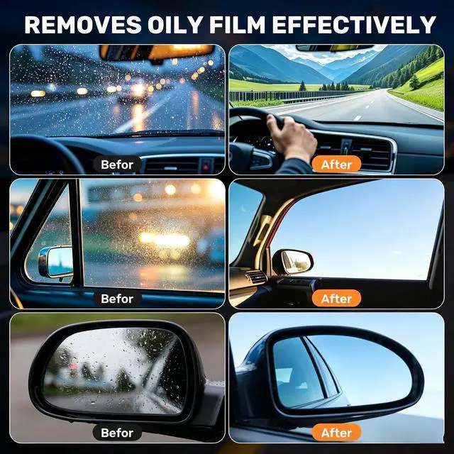 Alt view image 3 of 7 - Emulsion Cleaner, Windshield Oil Film Remover, Nano Rare Earth Windshield Cleaner, Remove Water Spots, Wax & Grime, Restore Clarity for Auto Windows, Shower Doors & Home Glass