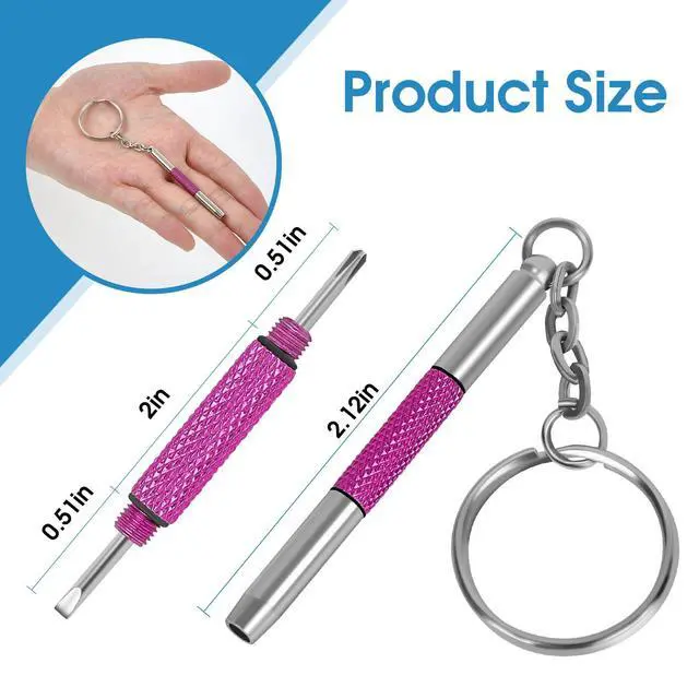 Alt view image 4 of 7 - Eyeglass Screwdriver Repair Kit Pink Precision 3 in 1 Mini Screwdrivers Set Keychain Glasses, Sunglasses, Sunglass, Watch, Electronics, Eyeglasses, Flat Head, Phillips, Hex