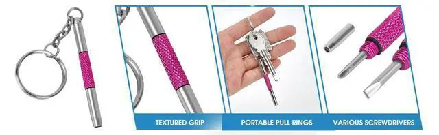 Alt view image 7 of 7 - Eyeglass Screwdriver Repair Kit Pink Precision 3 in 1 Mini Screwdrivers Set Keychain Glasses, Sunglasses, Sunglass, Watch, Electronics, Eyeglasses, Flat Head, Phillips, Hex