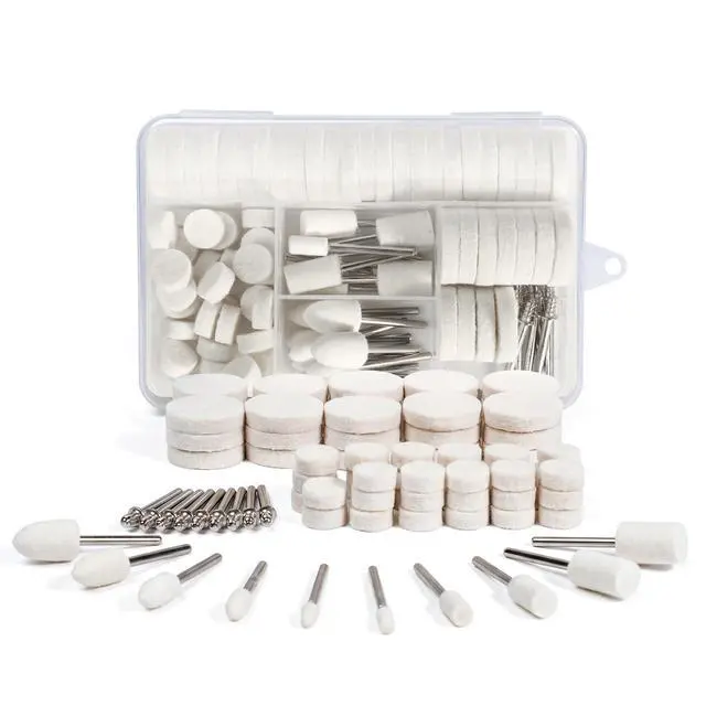Main image of 100PCS Polishing Wheel Kit, Wool Felt Buffing Wheels | Rotary Tool Accessories, 1/8 Inch Shank, for Jewelry, Metal, Glass, Stone, Acrylic, Watch