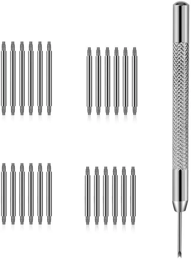 Main image of KALIONE 25 Packs Watch Band Pins Replacement Kit, 1.3mm Diameter Heavy Duty Watch Pin with Spring Bar Removal Tool, 4 Sizes 18/20/22/24mm Stainless Steel Watches Bands Pins Kit for Watches Band Repair