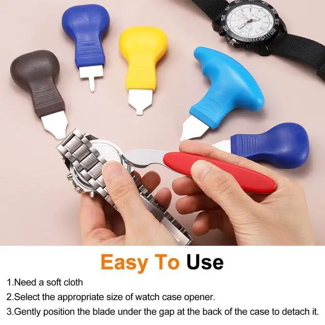 Alt view image 5 of 7 - Watch Back Cover Opener Tool 3.5mm Width Removal Tool Case Pry | Alloy Steel Blade,with ABS Handle,for Watches Battery Repair Replacement,Coffee