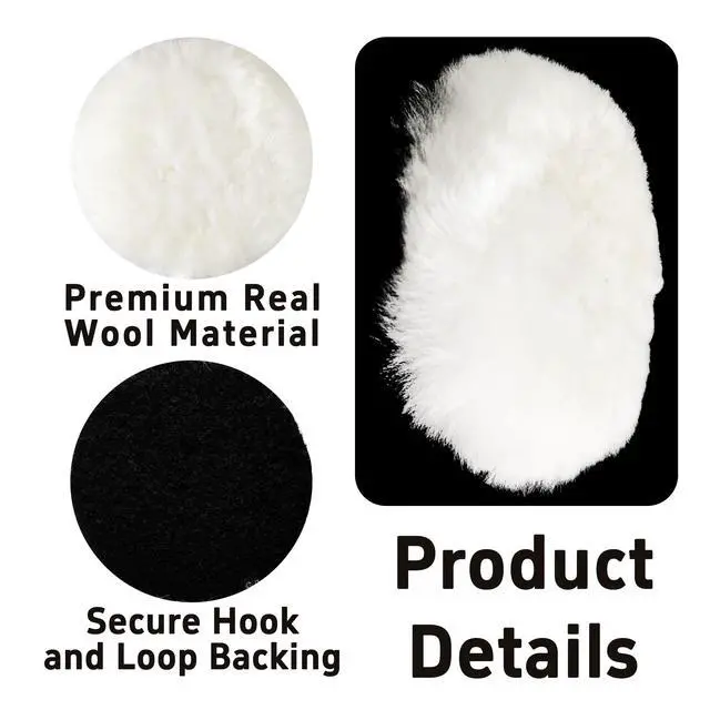 Alt view image 4 of 6 - 2Pcs 4 Wool Polishing Pads Hook and Loop Buffing Pads for Car Polisher Buffer, Soft Sheepskin Buffing Wheel for Car Detailing, Waxing, Polishing, Compounding