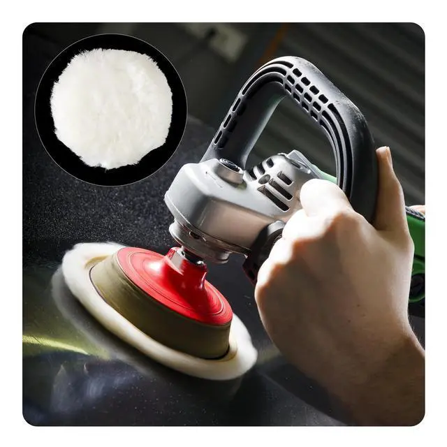 Alt view image 5 of 6 - 2Pcs 4 Wool Polishing Pads Hook and Loop Buffing Pads for Car Polisher Buffer, Soft Sheepskin Buffing Wheel for Car Detailing, Waxing, Polishing, Compounding