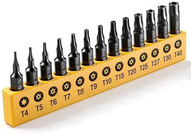 Main image of Torx Star Punch & Security Bit Set 13PCS 1-Inch, S2 Steel Tamper Proof Bits with Hole (T4, TT5-TT40) for Electronics, Auto & Impact Driver, 1/4" Hex Shank Specialty Bits