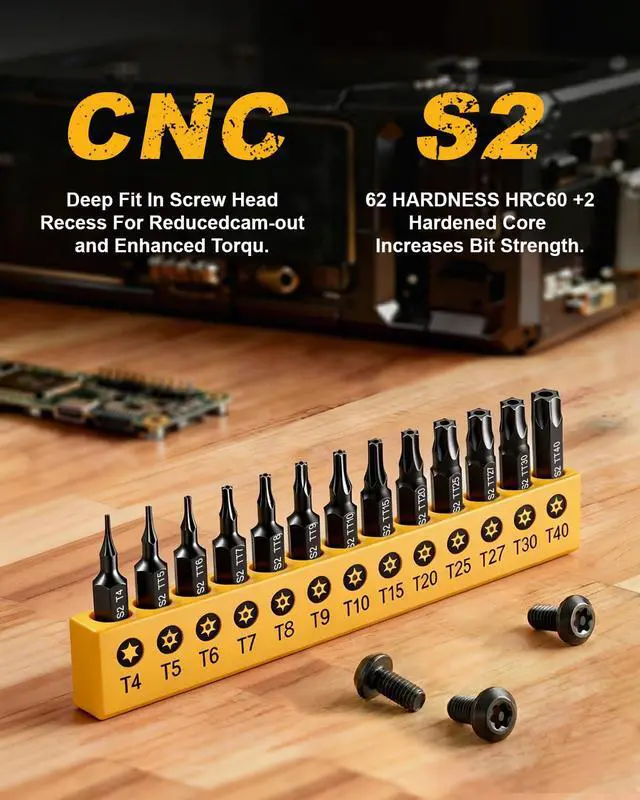 Alt view image 2 of 7 - Torx Star Punch & Security Bit Set 13PCS 1-Inch, S2 Steel Tamper Proof Bits with Hole (T4, TT5-TT40) for Electronics, Auto & Impact Driver, 1/4" Hex Shank Specialty Bits