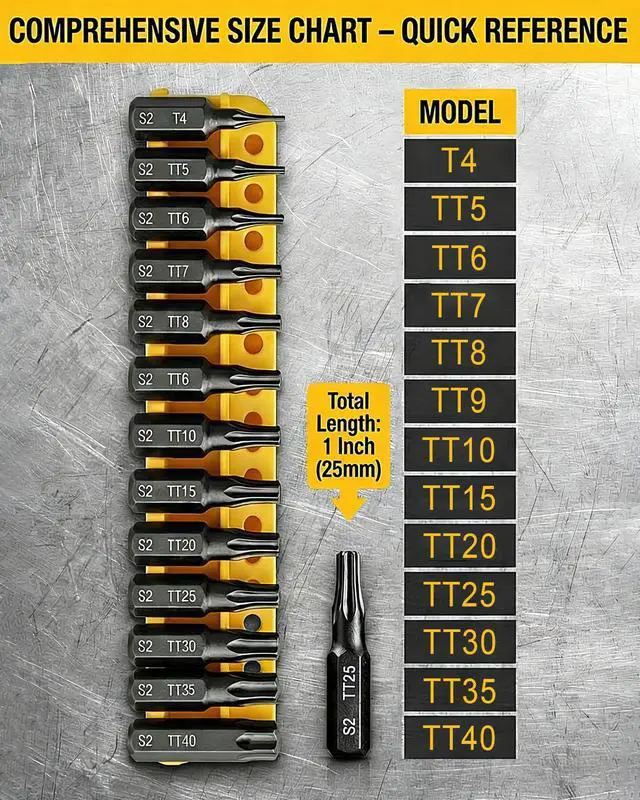 Alt view image 7 of 7 - Torx Star Punch & Security Bit Set 13PCS 1-Inch, S2 Steel Tamper Proof Bits with Hole (T4, TT5-TT40) for Electronics, Auto & Impact Driver, 1/4" Hex Shank Specialty Bits