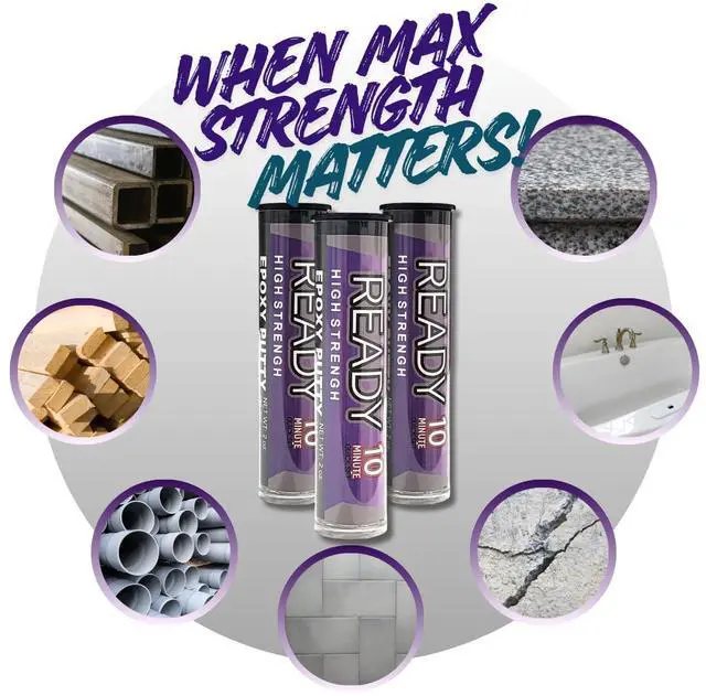 Alt view image 2 of 5 - High Strength Premium Epoxy Putty, 10 Minute Quick Set, High Temperature, Metal, Glass, Wood, Plastic, Ceramic, Stone, Tile, Concrete, Fast Bond, Powerful Adhesive