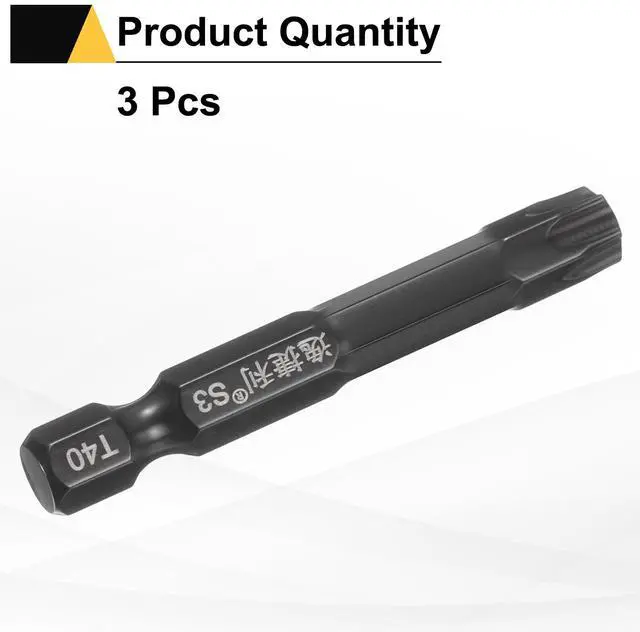 Alt view image 3 of 7 - 3pcs T40 Torx Screwdriver Bit 1/4" Hex Shank 50mm/2" Length S3 Steel Magnetic Tamper Proof Star 6 Point Head Hex Screw Driver Bits, Black