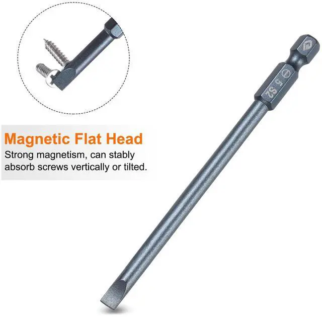 Alt view image 3 of 6 - SL5 Magnetic Slotted Screwdriver Bits 5mm S2 Steel Flat Head Screwdriver Bit 1/4" Hex Shank Screw Driver Drill Bits 100mm (4") Long for Screws