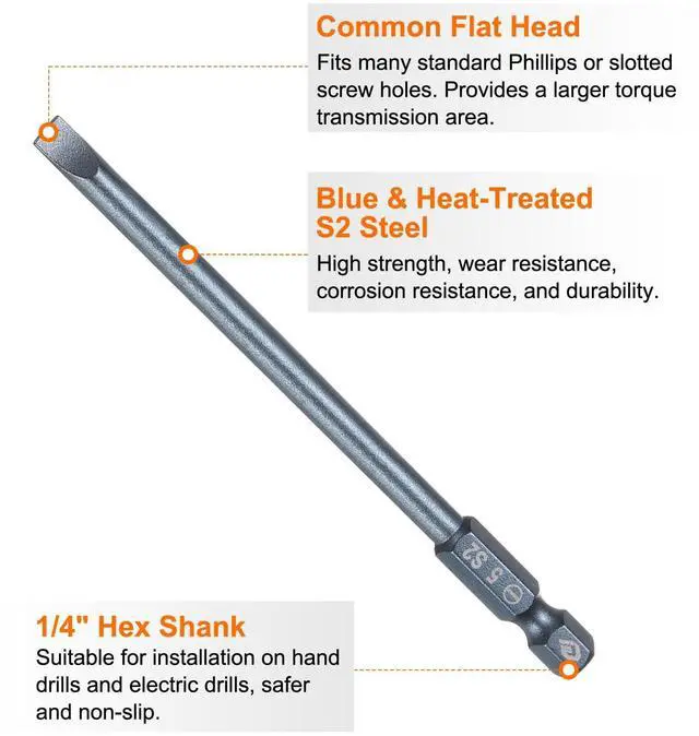 Alt view image 4 of 6 - SL5 Magnetic Slotted Screwdriver Bits 5mm S2 Steel Flat Head Screwdriver Bit 1/4" Hex Shank Screw Driver Drill Bits 100mm (4") Long for Screws