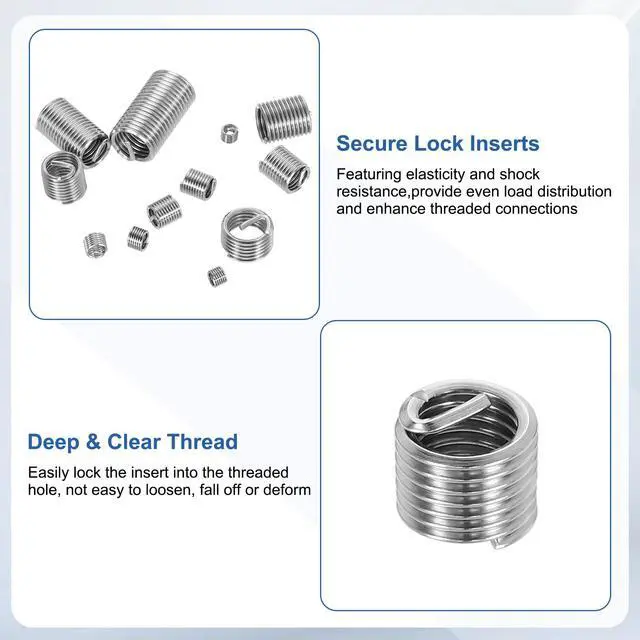 Alt view image 4 of 7 - Wire Thread Inserts M6x1 Metric 1.5D 9mm, 50Pcs 304 Stainless Steel Helical Coiled Wire Screw Threaded Sleeve Sheath for Mechanical Equipment Automotive Repairs