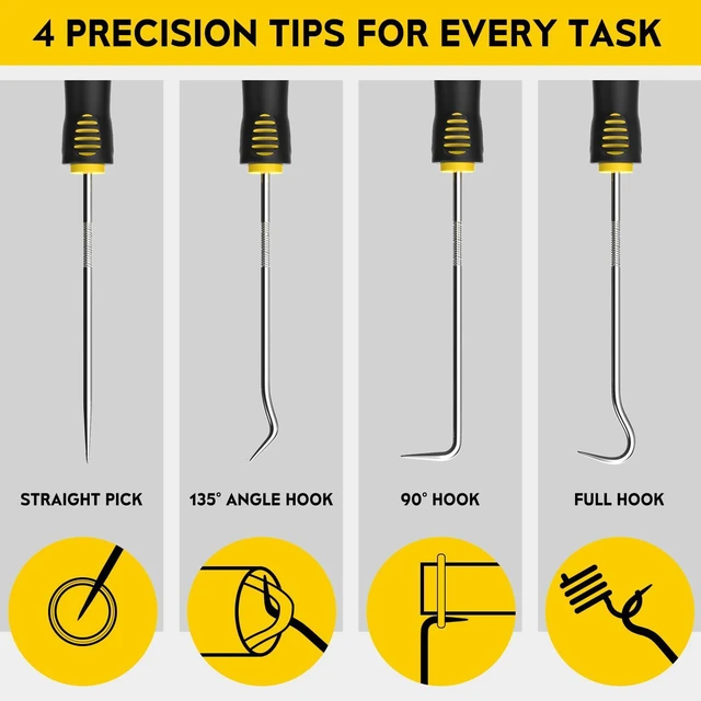 Alt view image 2 of 7 - 4 Pack Precision Hook & Pick Set, Mechanic O Ring Tools with Ergonomic Handle