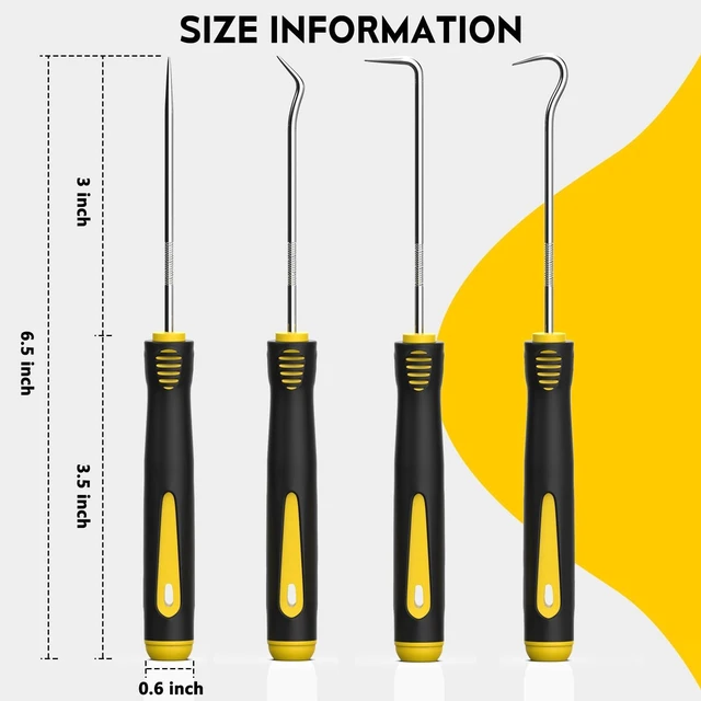Alt view image 7 of 7 - 4 Pack Precision Hook & Pick Set, Mechanic O Ring Tools with Ergonomic Handle