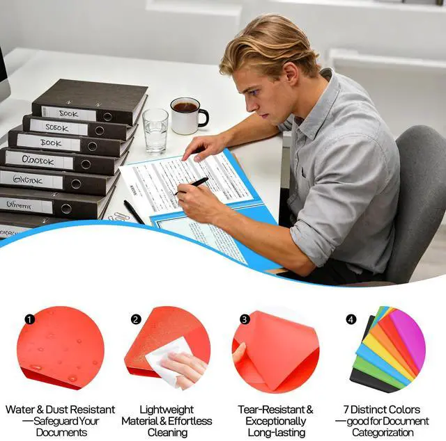 Alt view image 3 of 7 - 7 Pack Heavyweight Plastic Folders with Pockets, 7 Distinct Colors, Letter Size 2-Pocket Folders with Card Slot for School Office Home Organization