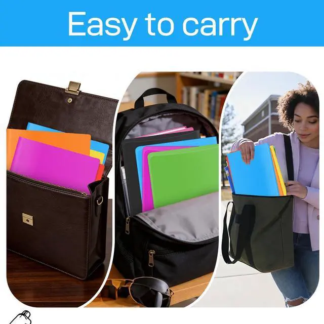 Alt view image 4 of 7 - 7 Pack Heavyweight Plastic Folders with Pockets, 7 Distinct Colors, Letter Size 2-Pocket Folders with Card Slot for School Office Home Organization