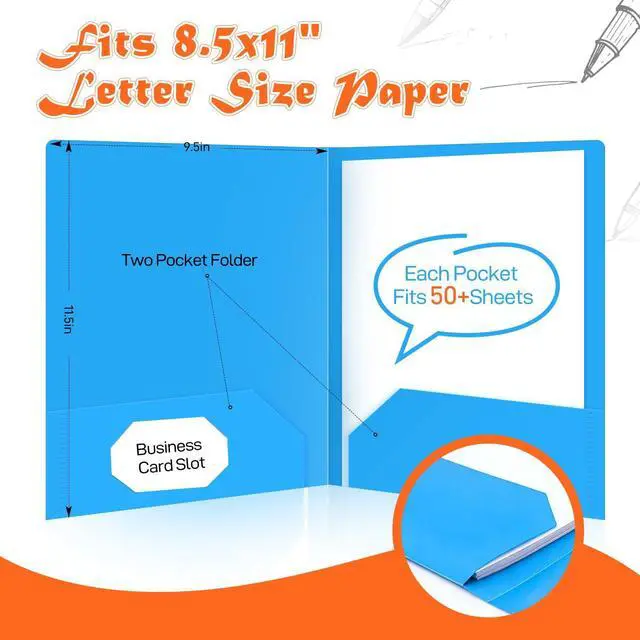 Alt view image 2 of 7 - 7 Pack Heavyweight Plastic Folders with Pockets, 7 Distinct Colors, Letter Size 2-Pocket Folders with Card Slot for School Office Home Organization
