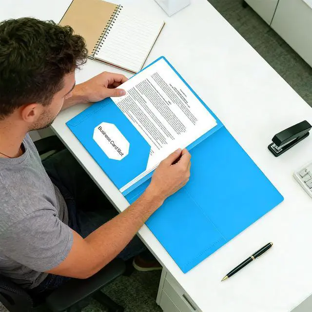 Alt view image 5 of 7 - 7 Pack Heavyweight Plastic Folders with Pockets, 7 Distinct Colors, Letter Size 2-Pocket Folders with Card Slot for School Office Home Organization