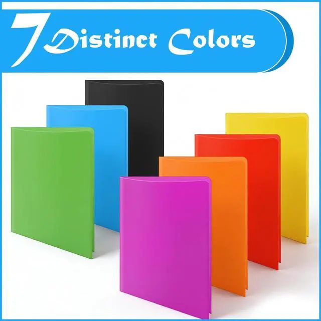 Alt view image 7 of 7 - 7 Pack Heavyweight Plastic Folders with Pockets, 7 Distinct Colors, Letter Size 2-Pocket Folders with Card Slot for School Office Home Organization