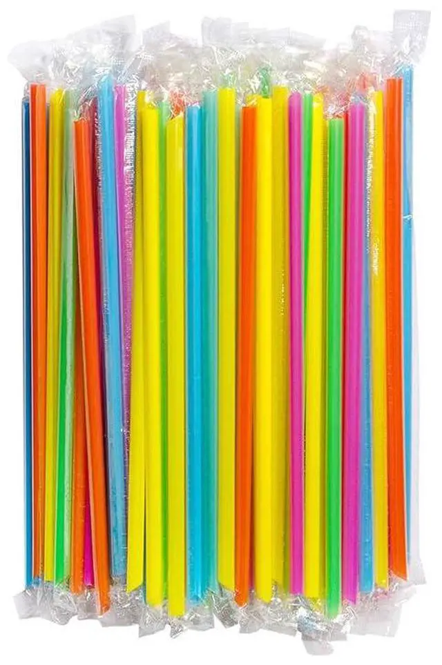Main image of Colorful StrawsPlastic Straws, Disposable, Individually Wrapped, 50 pcs 0.23'' Diameter, 8.26'' Long for PartyJuice, Cocktails, Out, Office, Travel (50, Assorted Colors, 8.26 inch)