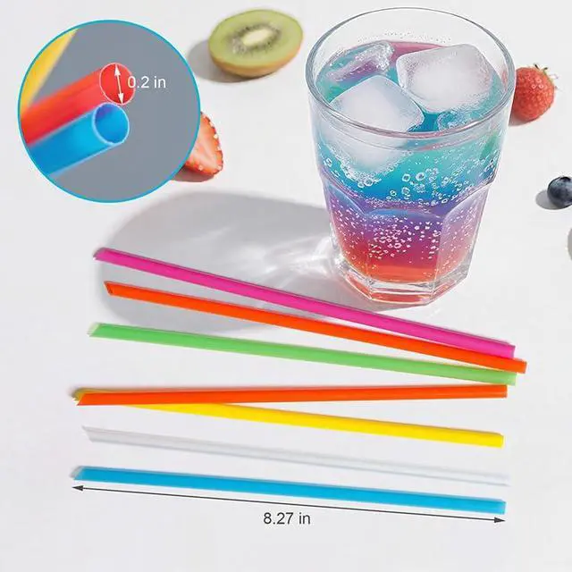 Alt view image 2 of 7 - Colorful StrawsPlastic Straws, Disposable, Individually Wrapped, 50 pcs 0.23'' Diameter, 8.26'' Long for PartyJuice, Cocktails, Out, Office, Travel (50, Assorted Colors, 8.26 inch)