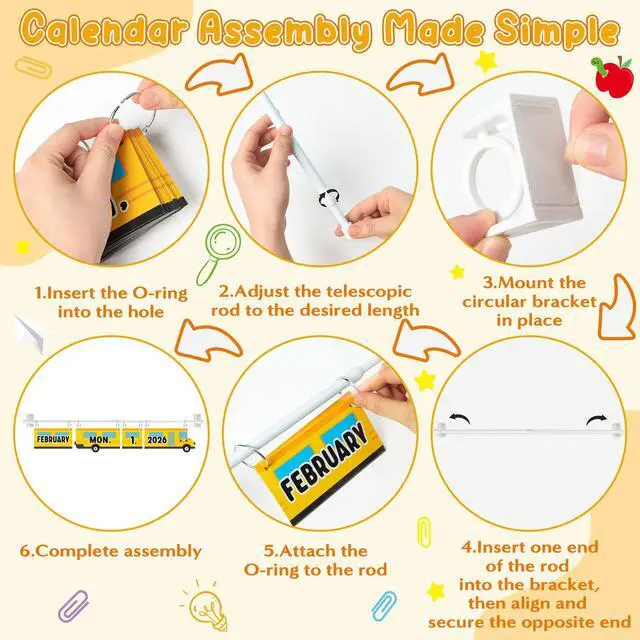 Alt view image 3 of 6 - 65Pcs School Bus Flip Calendar with Holder for Classroom 2026-2027 | Flip Chart Calendar with 54 Bus Shape Date Cards Adjustable Calendar Holder Bulletin Board Teacher Back to School Supplies