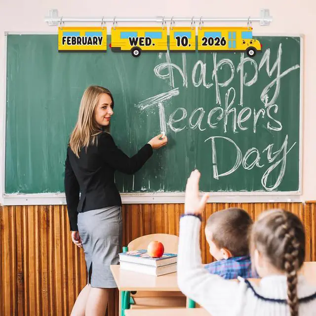 Alt view image 4 of 6 - 65Pcs School Bus Flip Calendar with Holder for Classroom 2026-2027 | Flip Chart Calendar with 54 Bus Shape Date Cards Adjustable Calendar Holder Bulletin Board Teacher Back to School Supplies