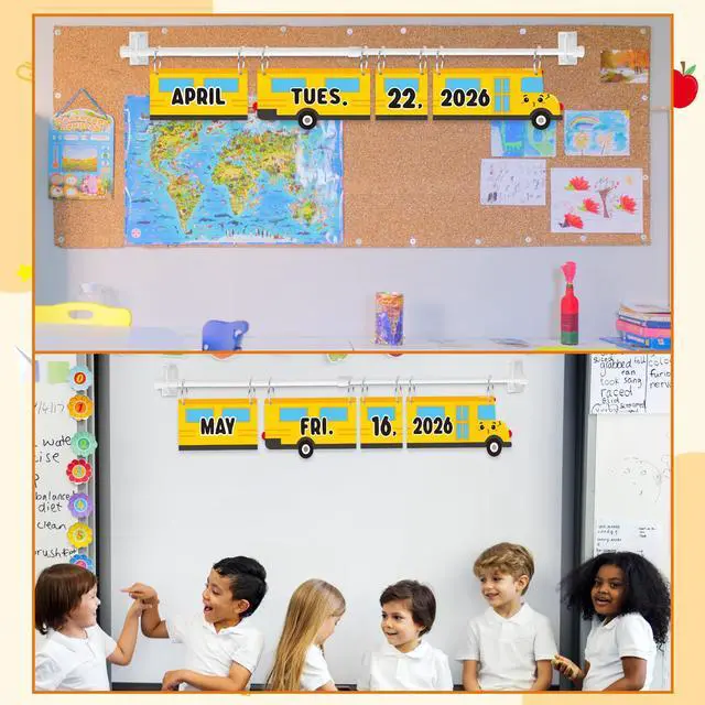 Alt view image 5 of 6 - 65Pcs School Bus Flip Calendar with Holder for Classroom 2026-2027 | Flip Chart Calendar with 54 Bus Shape Date Cards Adjustable Calendar Holder Bulletin Board Teacher Back to School Supplies