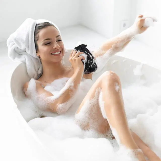 Alt view image 5 of 7 - African Net Sponge Authentic,Exfoliating Body Shower Scrubber,Black | Woven nylon africannet sponge,stretches up to 66in for full body & back washing removes dead skin,oil,For Women and Man