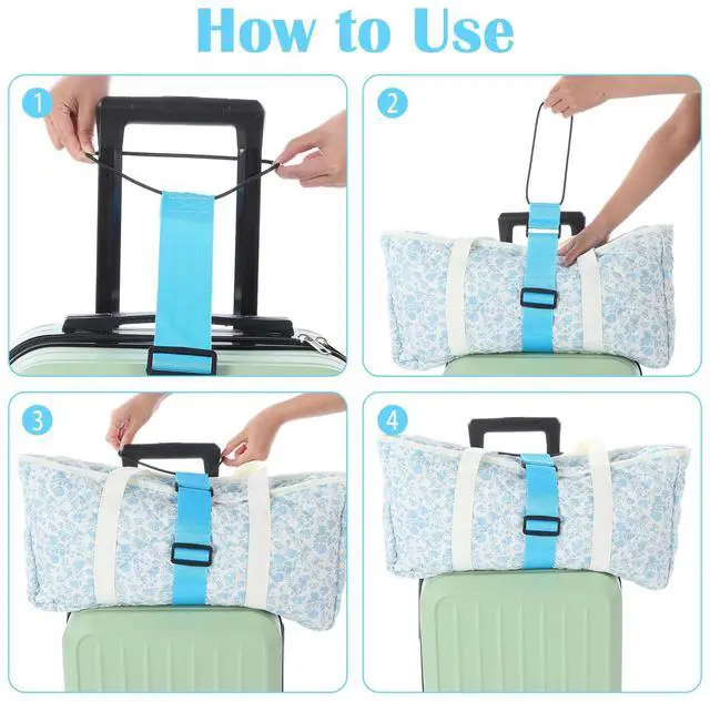 Alt view image 4 of 7 - FNANJWQ Luggage Strap for Suitcases, Multi Use Adjustable Connector Strap | 2 Pcs Blue High elasticity luggage strap, Strong Adjustable Elastic Fastening Belt, Add A Bag Easy to Travel Suitcase