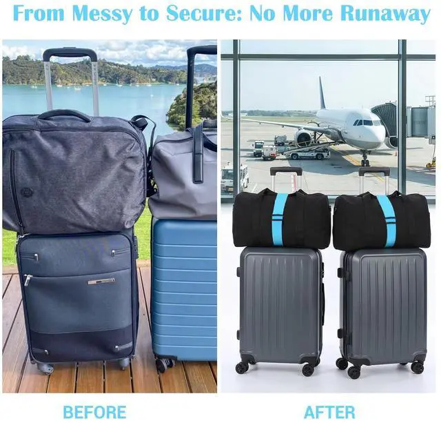 Alt view image 6 of 7 - FNANJWQ Luggage Strap for Suitcases, Multi Use Adjustable Connector Strap | 2 Pcs Blue High elasticity luggage strap, Strong Adjustable Elastic Fastening Belt, Add A Bag Easy to Travel Suitcase