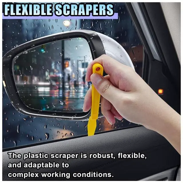 Alt view image 3 of 6 - 2PCS Car Window Tint Tools, Flexible Vinyl Wrap Squeegee with Long Handle, Plastic Shank Gasket Squeegee Corner Scraper with Flat Lip, Micro Squeegee for Car Window Tinting Application (Yellow)