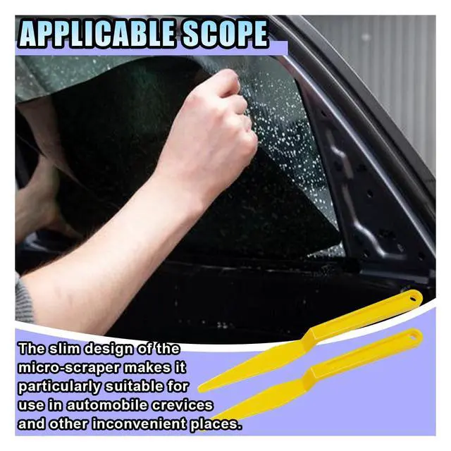 Alt view image 4 of 6 - 2PCS Car Window Tint Tools, Flexible Vinyl Wrap Squeegee with Long Handle, Plastic Shank Gasket Squeegee Corner Scraper with Flat Lip, Micro Squeegee for Car Window Tinting Application (Yellow)