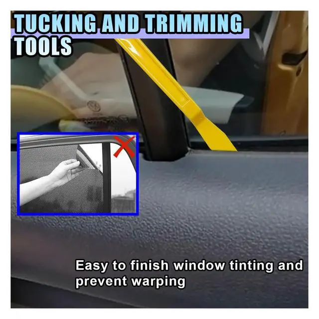 Alt view image 6 of 6 - 2PCS Car Window Tint Tools, Flexible Vinyl Wrap Squeegee with Long Handle, Plastic Shank Gasket Squeegee Corner Scraper with Flat Lip, Micro Squeegee for Car Window Tinting Application (Yellow)