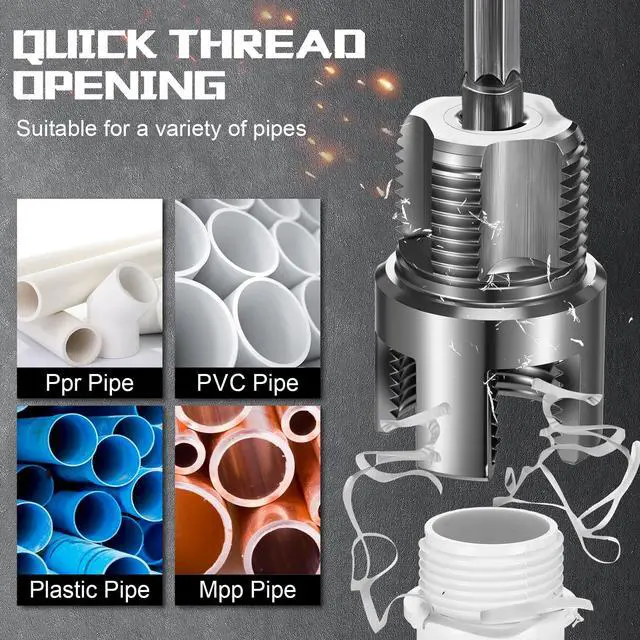 Alt view image 3 of 7 - 2 Pcs Pipe Threader Internal External PVC, 2 Sizes, Silver | Drill Compatible, Rethreading Kit for PVC Plastic Tubes, Dual Cutting Head, Ideal for Plumbing and Threading Repair Jobs
