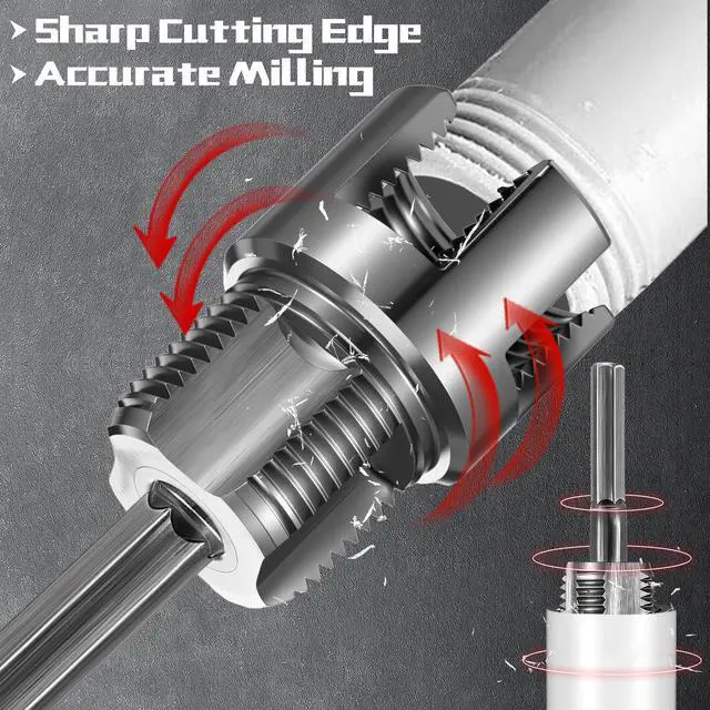 Alt view image 4 of 7 - 2 Pcs Pipe Threader Internal External PVC, 2 Sizes, Silver | Drill Compatible, Rethreading Kit for PVC Plastic Tubes, Dual Cutting Head, Ideal for Plumbing and Threading Repair Jobs